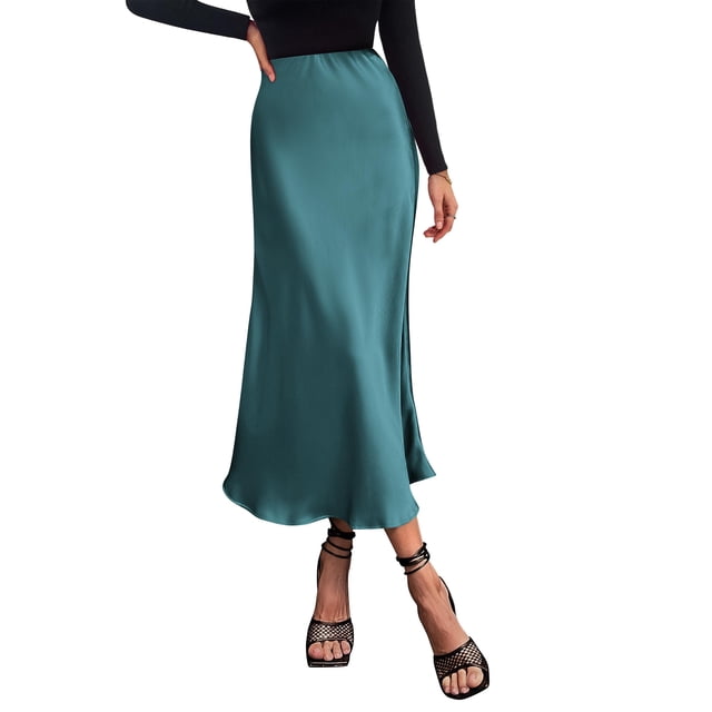 Falda PRETTYGARDEN 2025 Otoño Midi Cintura Alta Azul Lago Talle L
