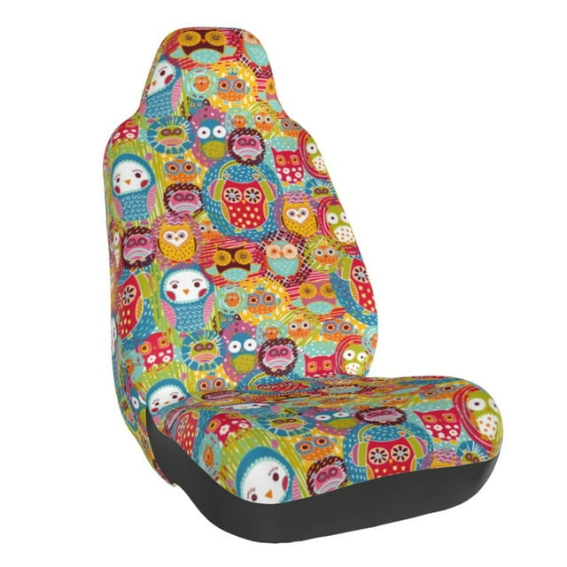 Wukai Boho Cute Owls Full Set Car Seat Covers with Soft Padding Universal Auto Front Seats Protector and Cushion Mat