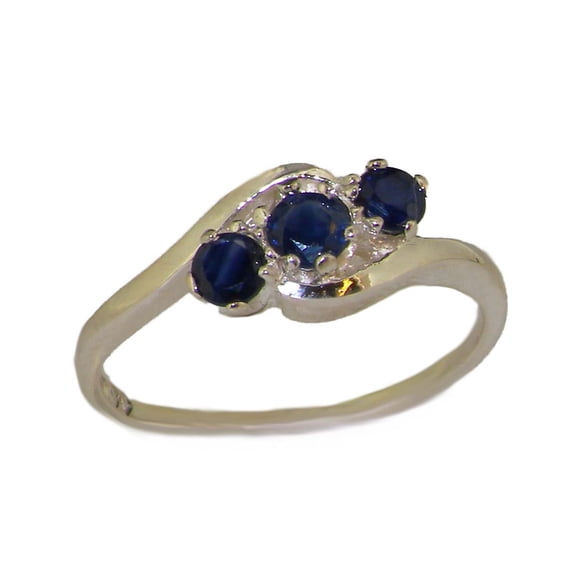 LBG British Made 925 Sterling Silver Natural Sapphire Womens Trilogy Ring - 33 size options - Size 10