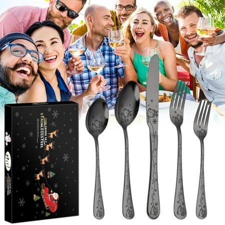 

Destyer Stainless Steel Cutlery Set 5Pcs Christmas Cutlery Set Stainless Steel Steak Cutlery Forks Spoons Family Dinnerware Set Flatware Set for Christmas Party Exquisite Gift