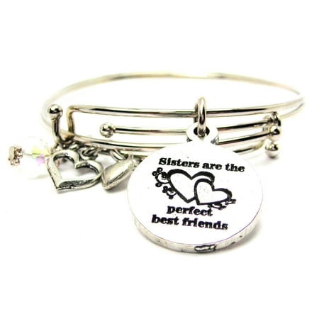 Sisters Are The Perfect Best Friends Circle Expandable Bangle Bracelet Set, Fits 7.5 wrist, (Best Of Perfect Circle)