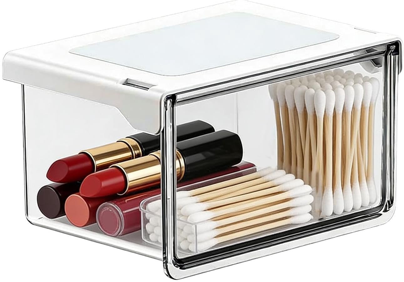 Drawer Storage Box Transparent Lipstick Cotton Swab Holder for Home Use