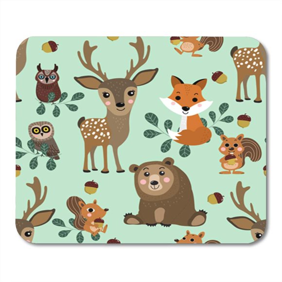 POGLIP Wildlife Character Forest Cartoon Cute Deer Fox Squirrel Bear Mousepad Mouse Pad Mouse Mat 9x10 inch
