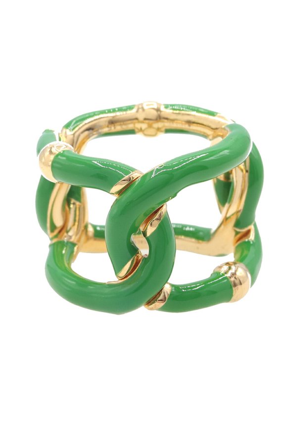 Pre-Owned Bottega Veneta Paraquito Ring 666044, Gold, SV, Sterling Silver 925, Enamel, Green,...