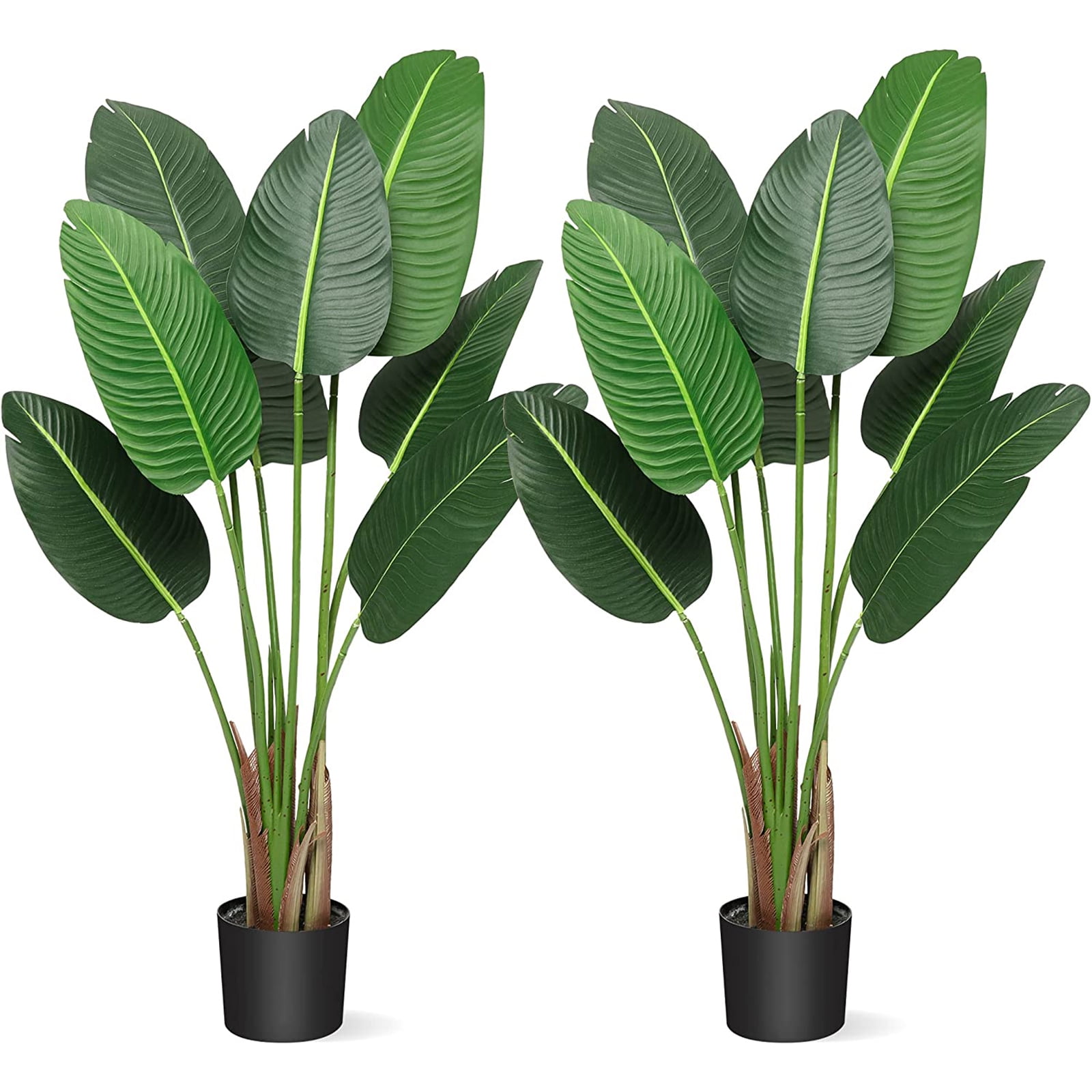 [2 Packs] Artificial Tree Bird of Paradise Plant 4 Feet Faux Banana Tree Plant with 8 Trunks, 48