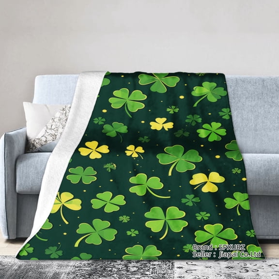 SpXubz St Patrick's Day Flannel Throw Blanket With Green And Yellow Clover Pattern For Gift Home Sofa Bed Decoration 80x60 inch