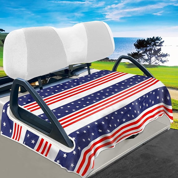Poedist American Flag Golf Cart Seat Covers for 2/4-Seater, Patriotic USA Seat Towel Blanket Keeps Seats Cool & Clean for Summer, Microfiber Fits EZGO, Club Car, Yamaha, 51"x31",Blue