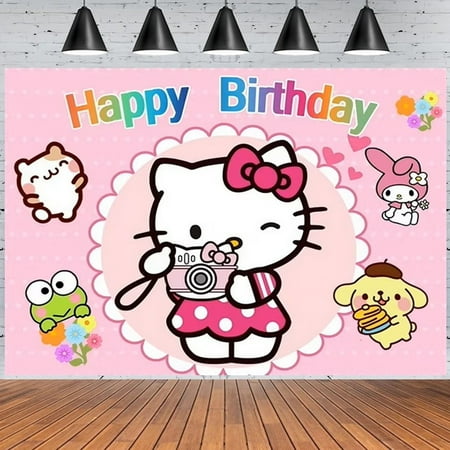 Anime Theme Hello Kitty Birthday Party Background Children’s Birthday Shower Party Decoration Supplies Photography 5x3FT