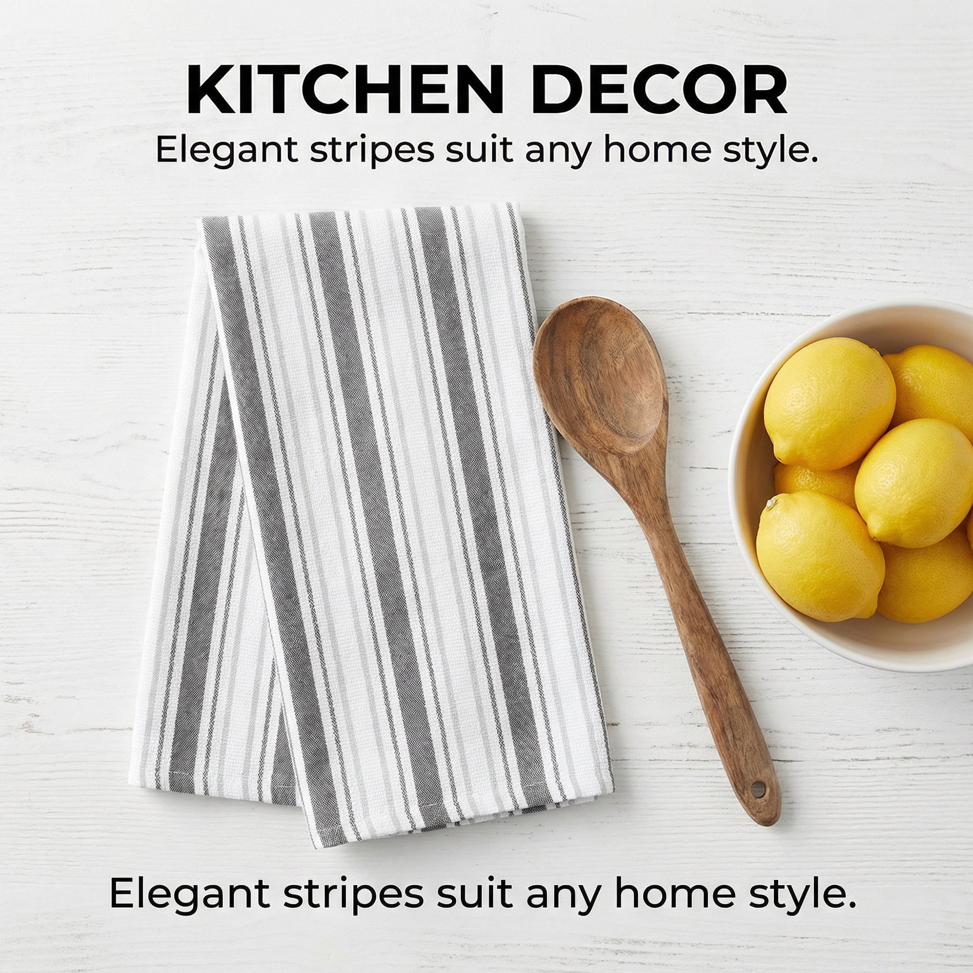 Unique Bargains Striped Cotton Kitchen Towels Black 26" x 18"