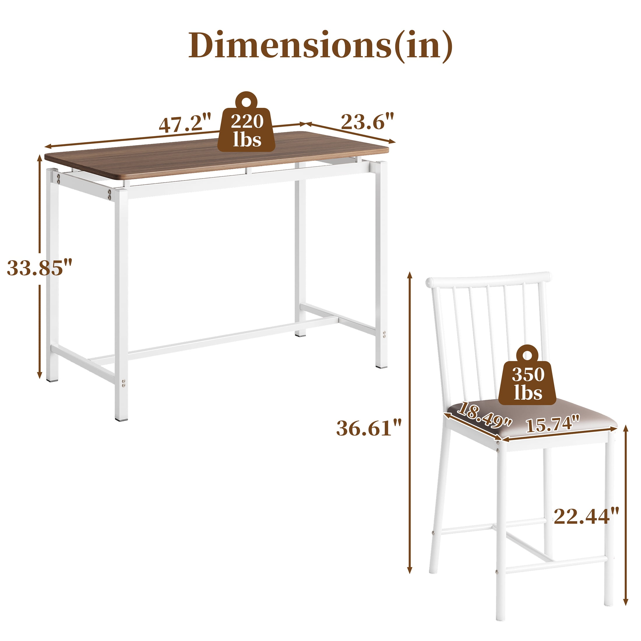 PORKISS Counter Height Dining Set for 4, Breakfast Bar Table Set with Table and 4 Leather Cushion Chairs, Wood Top Pub Table & Chair Set for Kitchen Apartment Bistro, Brown+White