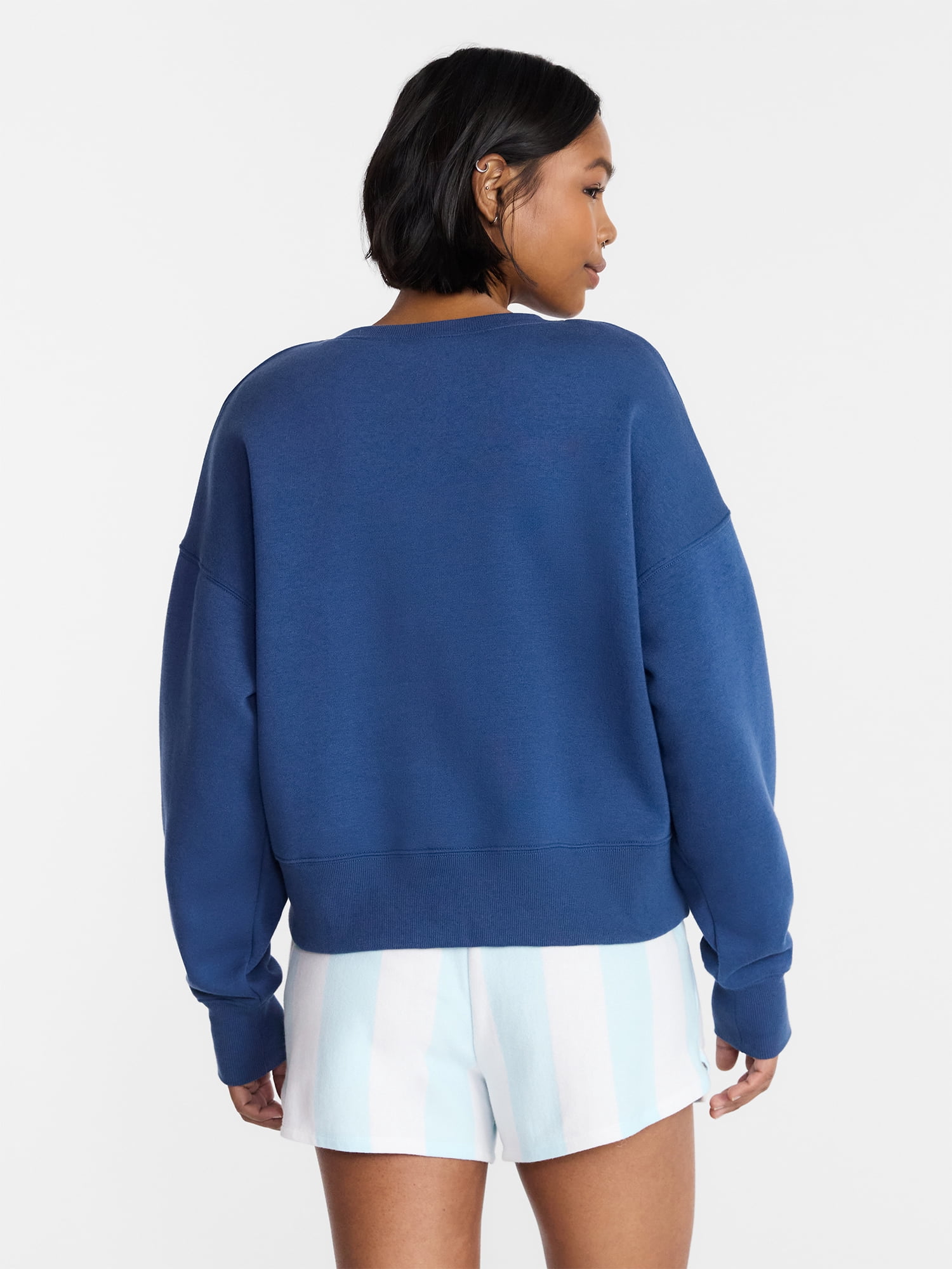 No Boundaries Boxy Americana Sweatshirt with Long Sleeves, Women's XXS-4X