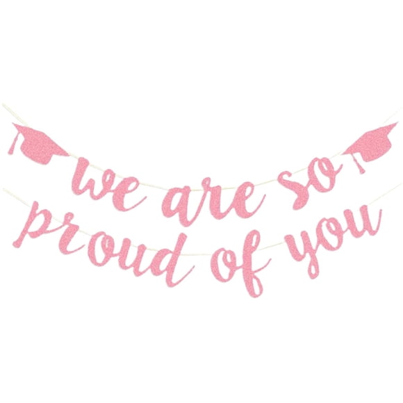 2026 Graduation Party Banner Decorations,Glitter "We Are So Proud Of You" Graduation Banners Garland,Reusable Decoration,for Congratulation Graduations Party Supplies,Home,Car Decorations,Pink