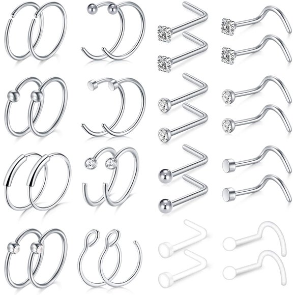 Kridzisw 18g Nose Rings Hoop Stainless Steel Screw Opal Nose Rings Studs Tr 超歓迎