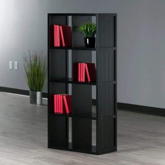 Contemporary Home Living 53” Black Storage Shelf with Wainscoting Panel