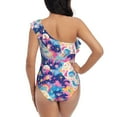 thumbnail image 5 of Picia Skull rainbow color space Pattern Women's One Piece Swimsuits,One Shoulder Swimwear Asymmetric ,Ruffle Monokinis Bathing Suits,High Waisted Flattering Bathing Suits-X-Large, 5 of 8