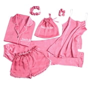 Teissuly Womens Pajamas Homewear Pajamas Sets Faux Silk Pyjama Nightwear Sleepwear Seven PC Sets