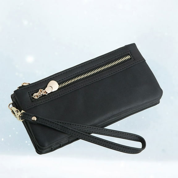 FOLOYORI 1Pack Black Pu Wallet For Women With Zipper Security And Card Organization 11.8x3.7x1.2in