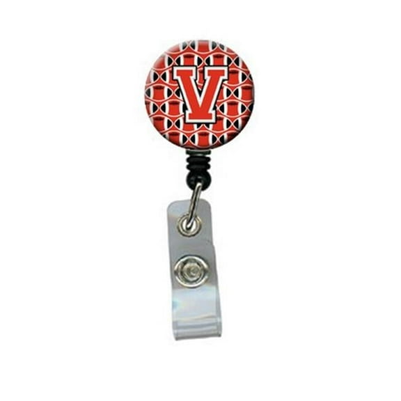 Carolines Treasures CJ1067-VBR Letter V Football Scarlet & Grey Retractable Badge Reel