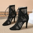 thumbnail image 5 of Womens Stiletto Ballerina Heels Lace up Ballroom Dance Shoes Elegant Mesh Party Breathable Sandal Heels Open Toe Booties, Black, Size 7.5, 5 of 9