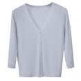 thumbnail image 5 of biudgviw Women's Cropped Cardigan 3/4 Sleeve Button V Neck Lightweight Sweater Soft Comfy Casual Fall Fashion Clothes, 5 of 6