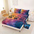 thumbnail image 2 of Manfei Oil Paint Paw Bed Sheets, Splash Rainbow Full Size Sheets, Blue Orange, 4 Pieces, 1 Flat Sheet, 1 Fitted Sheet and 2 Pillowcases, 2 of 6