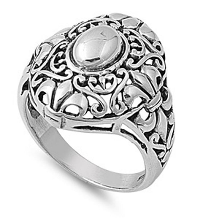 Sterling Silver Women's Celtic Fleur De Lis Ring Band 22mm 925