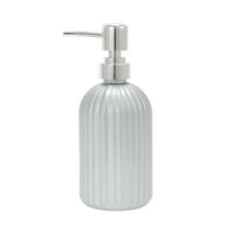 Unique Bargains 1 Pc Reusable Round Bottom Vertical Stripe Soap Dispenser 13.53oz Silver Tone