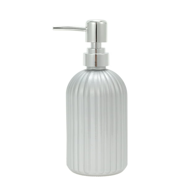 Dispensador de Jabón Vertical de Rayas de Fondo Redondo Reutilizable 1 Pc 13.53oz Tono Plateado