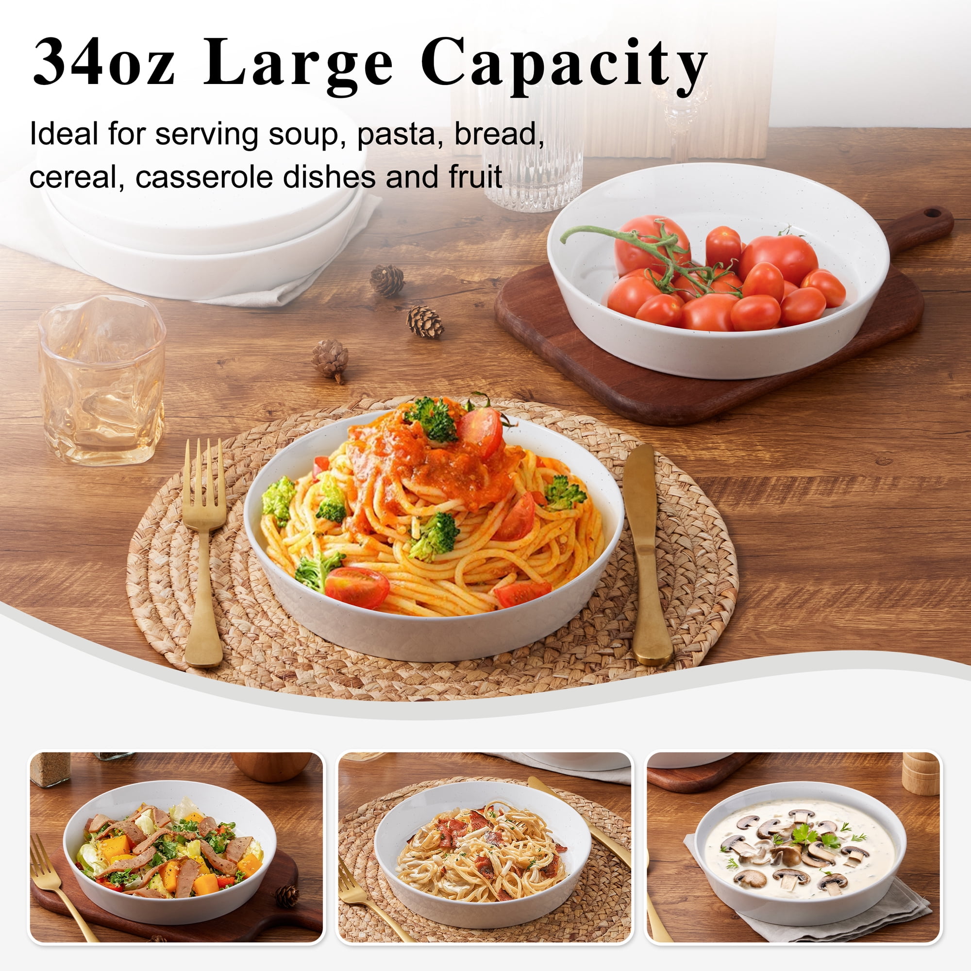Vesteel Pasta Bowls Set of 4, 34oz Salad Plates for Home Kitchen