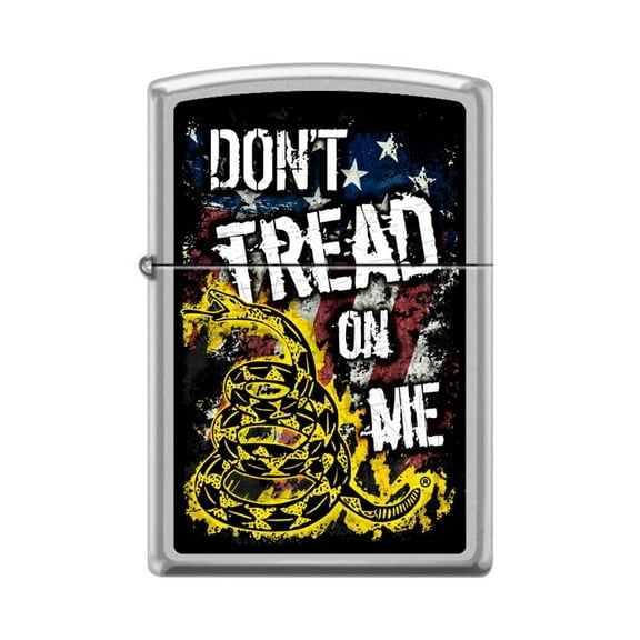 Zippo Lighter - Personalized Custom Message Engraved on Backside for Don't Tread On Me US Flag Satin Chrome #Z5235