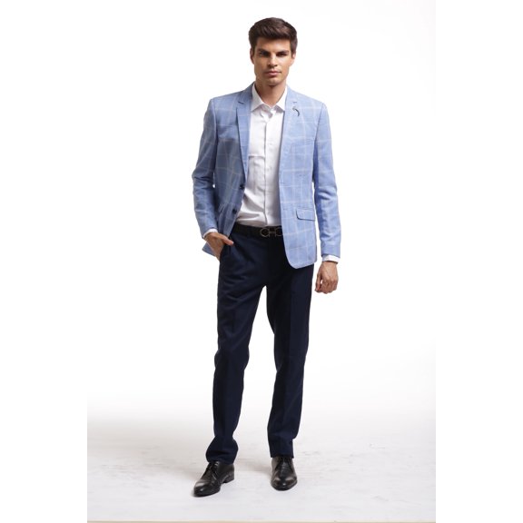 Elie Balleh Blue Hand Made Plaid Stitch Men's Blazers Sports Coat Jacket