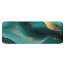Teal and Gold Marble Flow Lines Pattern Kitchen Rug Mat,Kitchen Runner Rugs Non Skid Washable,Decorative Kitchen Floor Mats for Kitchen,Sink,Laundry,17"x47.2"