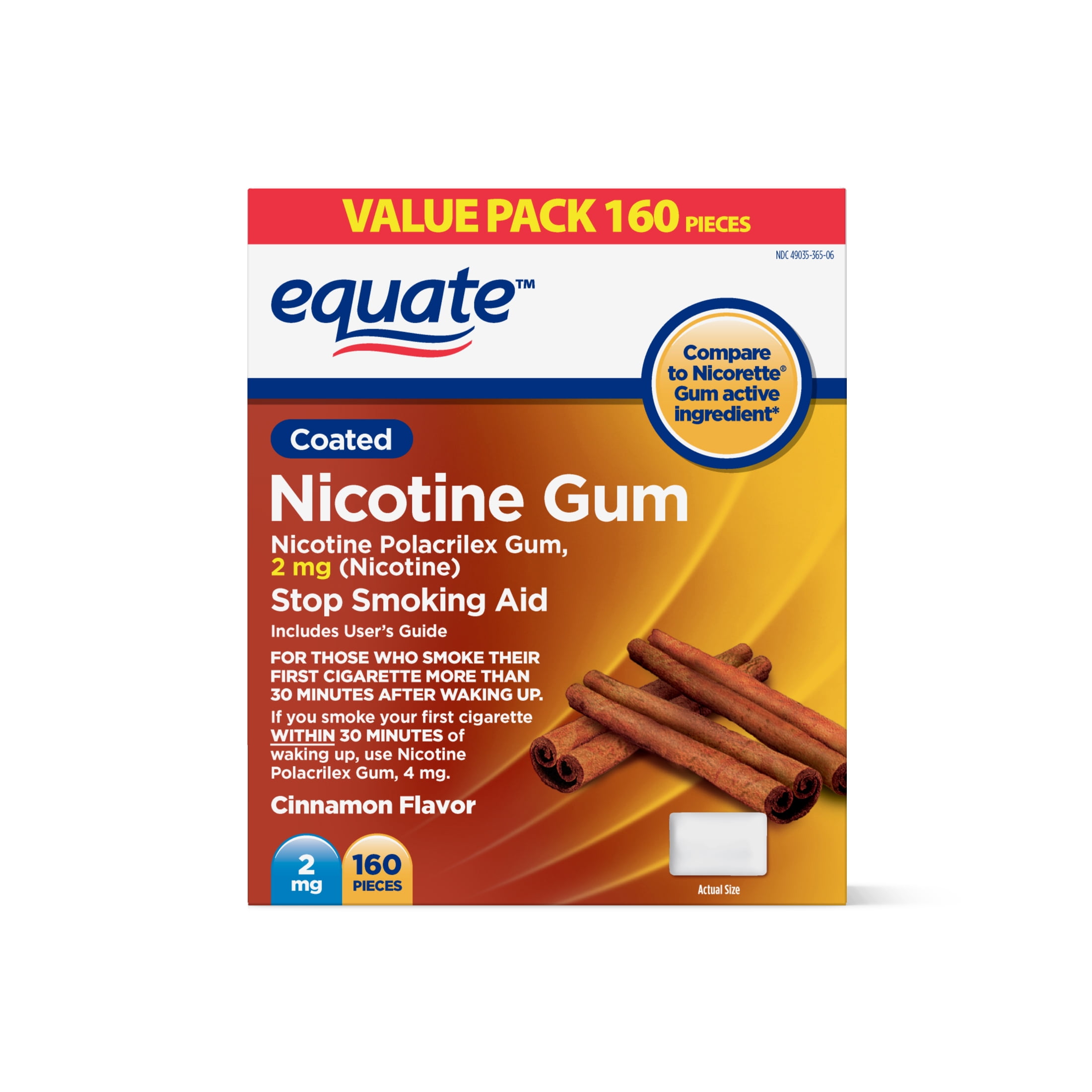 Equate Coated Nicotine Polacrilex Gum, 2 mg (nicotine), Stop Smoking