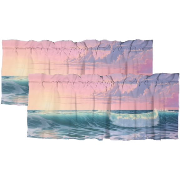 Beach Ocean Window Curtain Valances Watercolor Sunrise View Scene Coastal Seascape Privacy Window Valances for Living Room Kitchen 54 by 18 in, 2 Panel