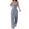 thumbnail image 3 of Women'S 2 Piece Outfits Button Down Sleeveless Sets Crop Blazer Vest and Wide Leg Pants Set Gray-Blue XL, 3 of 9