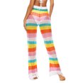 thumbnail image 4 of VISgogo, pantalones largos para mujer, ropa de playa, patrón de rayas arcoíris, pantalones con cordones de cintura alta calados, pantalones de playa sencillos e informales VISgogo moda, 4 of 6