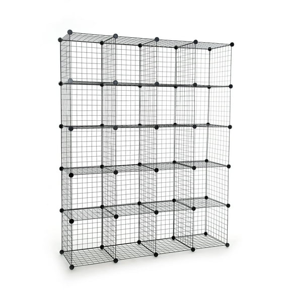 UNICOO® 14 * 14 inch big cube Multi Use DIY 20 Cube Wire Grid Organizer,Wardrobe Organizer, Bookcase, Book Shelf, Storage Organizer, Wardrobe Closet - (Black Wire)