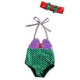 thumbnail image 1 of Gupgi Kid Girl One Piece Bikini Shellfish Scale Mermaid Print Lace-up Swimwear, 1 of 6