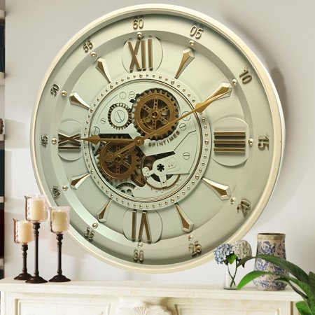 THE GEARS CLOCK Wall Clock with Real Moving Gears IR-LI_ 24 in Round BRASS-LIGHT