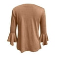 thumbnail image 5 of Jalioing 3/4 Sleeve for Women Crewneck Blouse Button V Neck Solid Color Ruffle Flare Sleeve Slim Shirts (Large, Khaki), 5 of 7