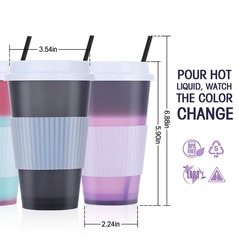5 Pack Reusable Coffee Cups with Lids, 16oz Plastic Hot Cup to Go for Tea  Party Supplies, Color Changing Coffee Cups Plastic Tumblers Splash-Proof  Insulated Cup 