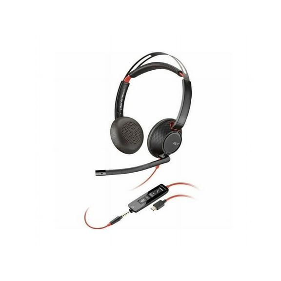 Polycom Blackwire 5220 USB-C Wired Stereo Headset with USB-C to USB-A Adapter, Black