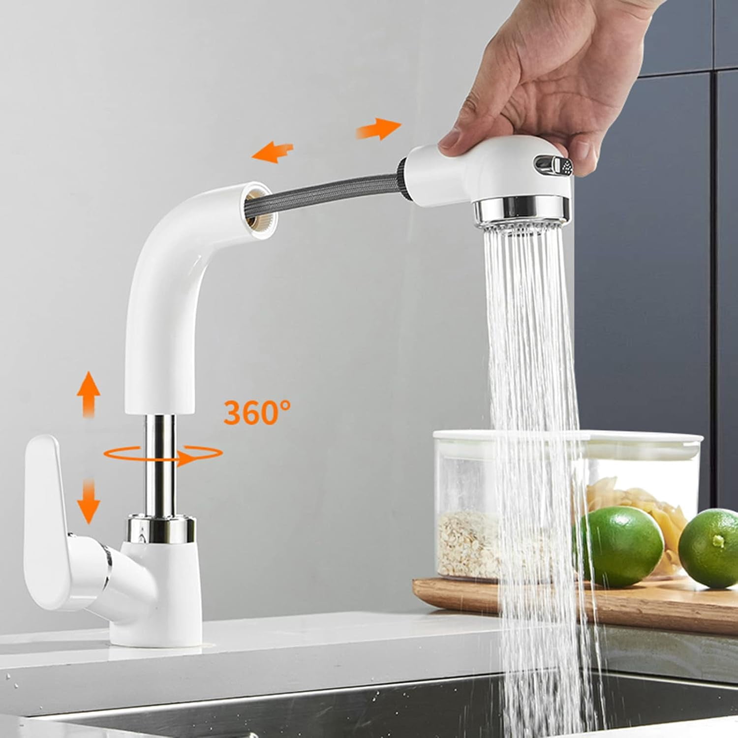 Kitchen Faucets with Pull Out Spray, Kitchen Sink Mixer Faucet White Telescopic Swivel Hot Water and Cold Water Multifunction Pull Out Kitchen Mixer Faucet