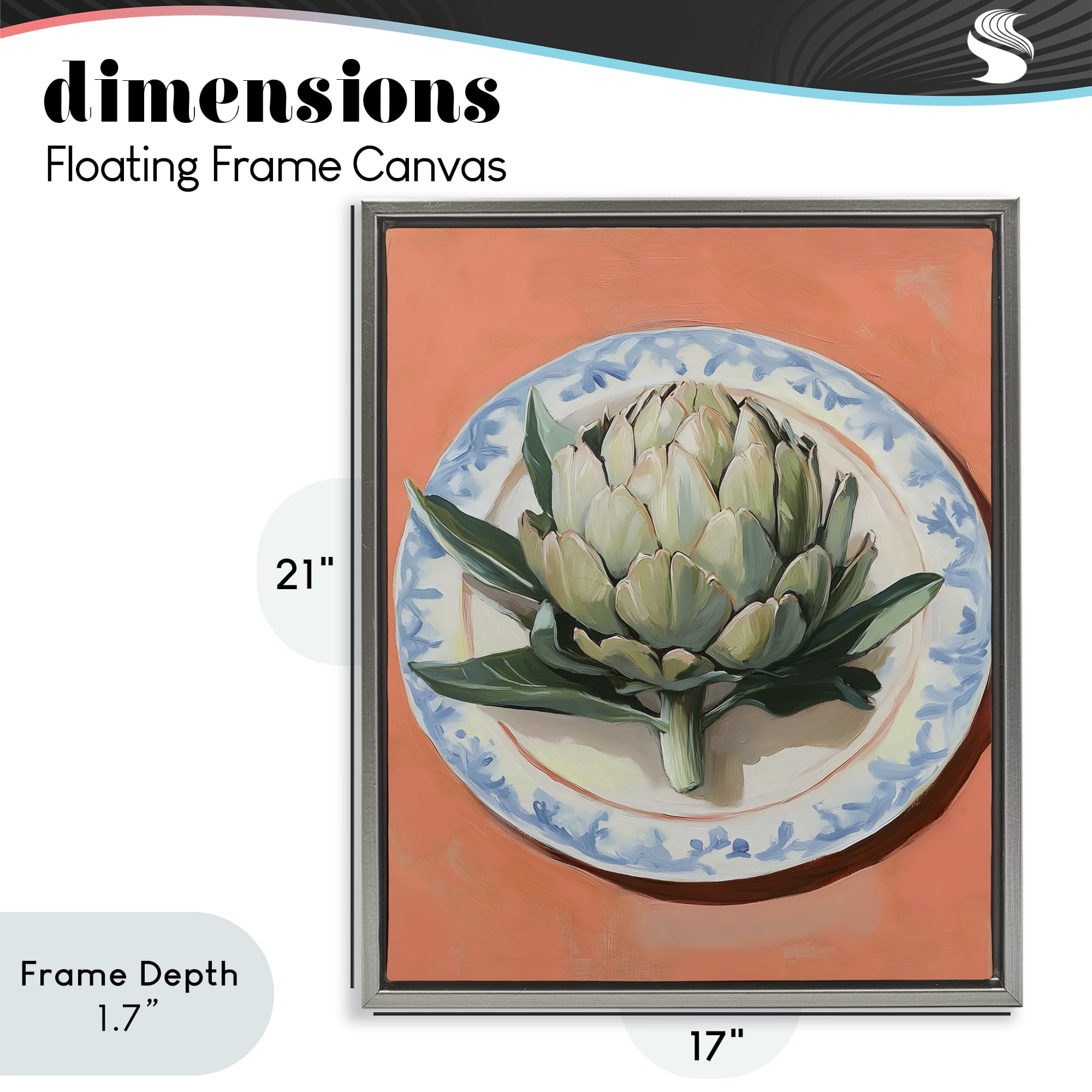 Stupell Industries Retro Artichoke over Orange Gray Framed Floater Canvas Wall Art, design by The Prints Vibe
