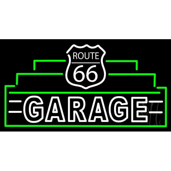 Route 66 Garage LED Neon Sign 13 x 24 - inches, Black Square Cut Acrylic Backing, with Dimmer - Bright and Premium built indoor LED Neon Sign for café, club, party, event and stroefront.