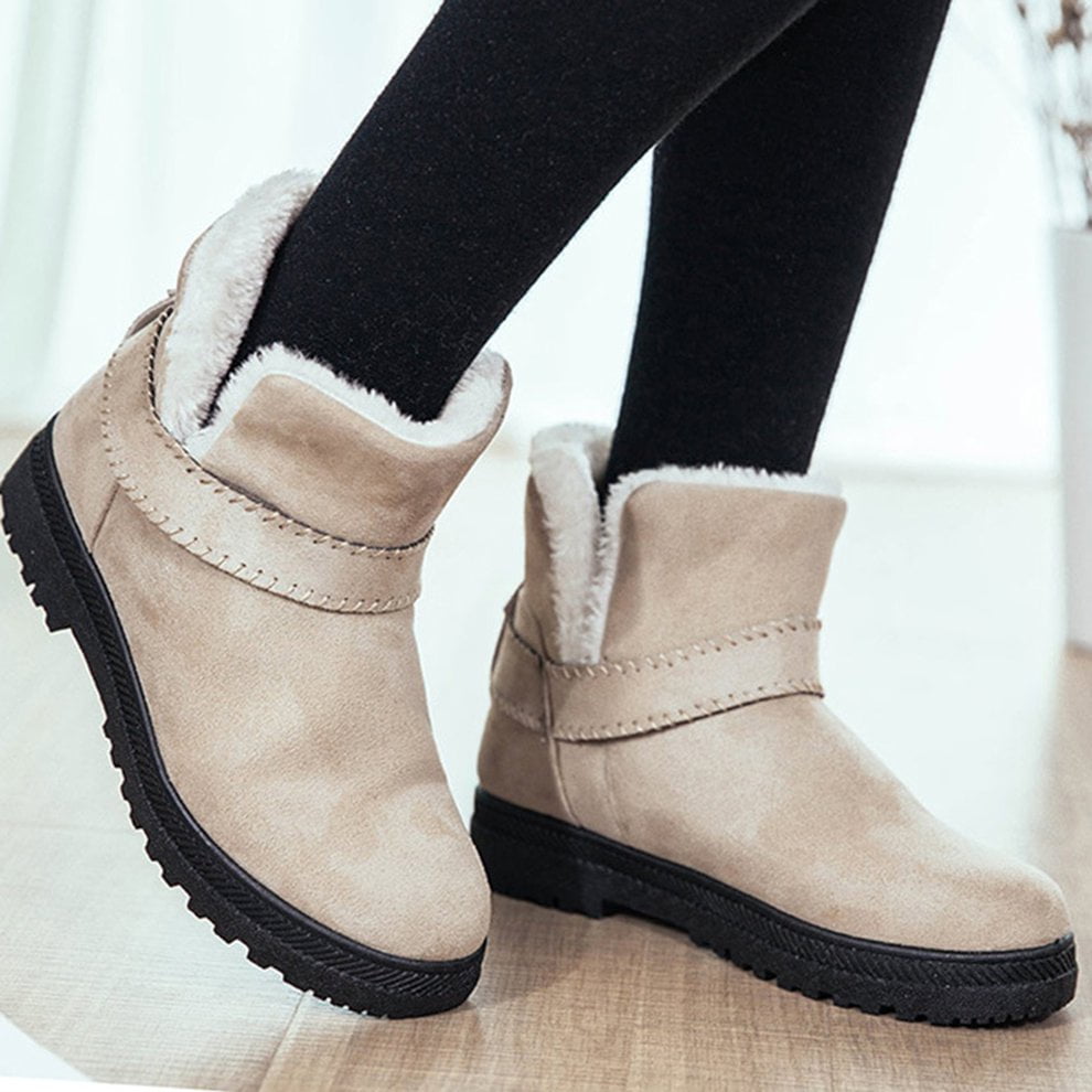 Women's Flat Cotton Shoes Short Boots Women Fur Lining Snow Ankle Boots ...