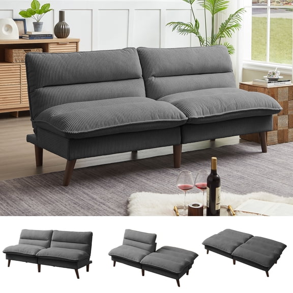 Soscana Futon Sofa Bed Convertible Corduroy Futon Couch Bed with Adjustable Backrest, Modern Small Loveseat Sleeper Sofa for Small Spaces, Living Room, Apartment, Studio, Office