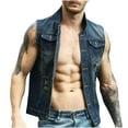 thumbnail image 3 of Denim Vest Top For Men Distressed Frayed Sleeveless Ripped Jean Jacket Stand Collar Motorcycle Button Up Cropped Waistcoat, 3 of 8