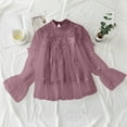 thumbnail image 3 of Womens Lace Flared Long Sleeve Blouse Lace Poplin Ruffle Mesh Crew Neck Swing Babydoll Tops Elegant Loose Shirts, 3 of 3