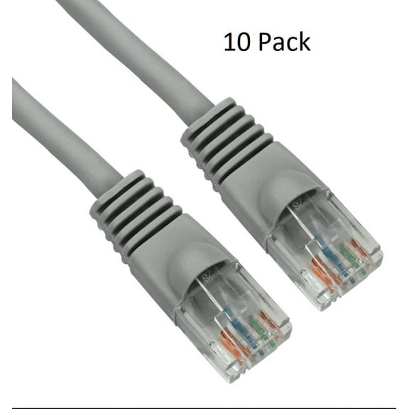 1ft Cat6 UTP 550MHz Copper Patch Cable Category 6 Unshielded Twisted Pair Snagless Network Internet Cord Molded Boots Gray 10 Pack